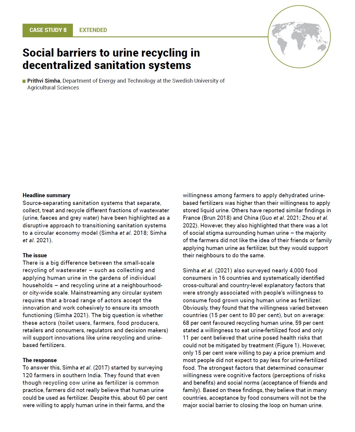 Case Study 8: Social barriers to urine recycling in decentralized sanitation systems