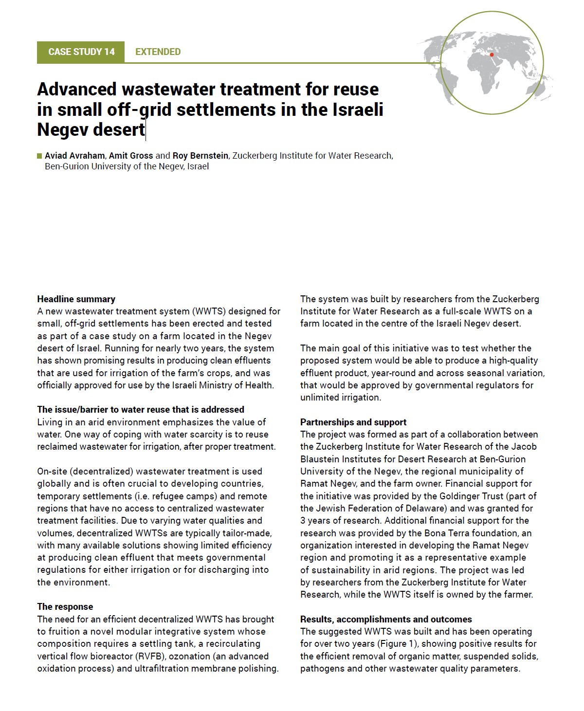 Case Study 14: Advanced wastewater treatment for reuse in small off-grid settlements in the Israeli Negev desert