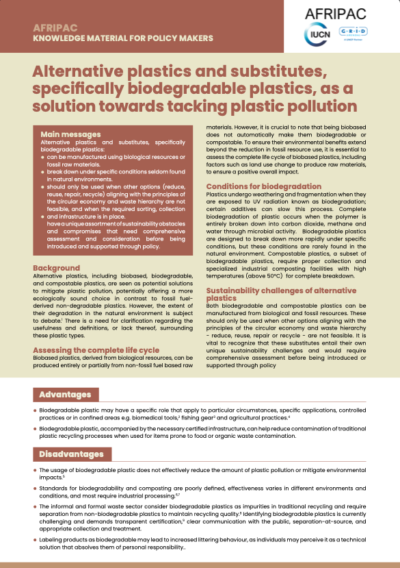 Alternative plastics and substitutes, specifically biodegradable plastics, as a solution towards tacking plastic pollution. (EN)