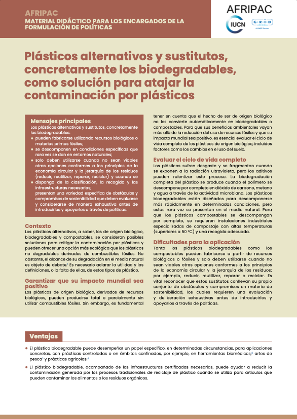 Plásticos alternativos y sustitutos, concretamente los biodegradables, como solución para atajar la contaminación por plásticos (ES)